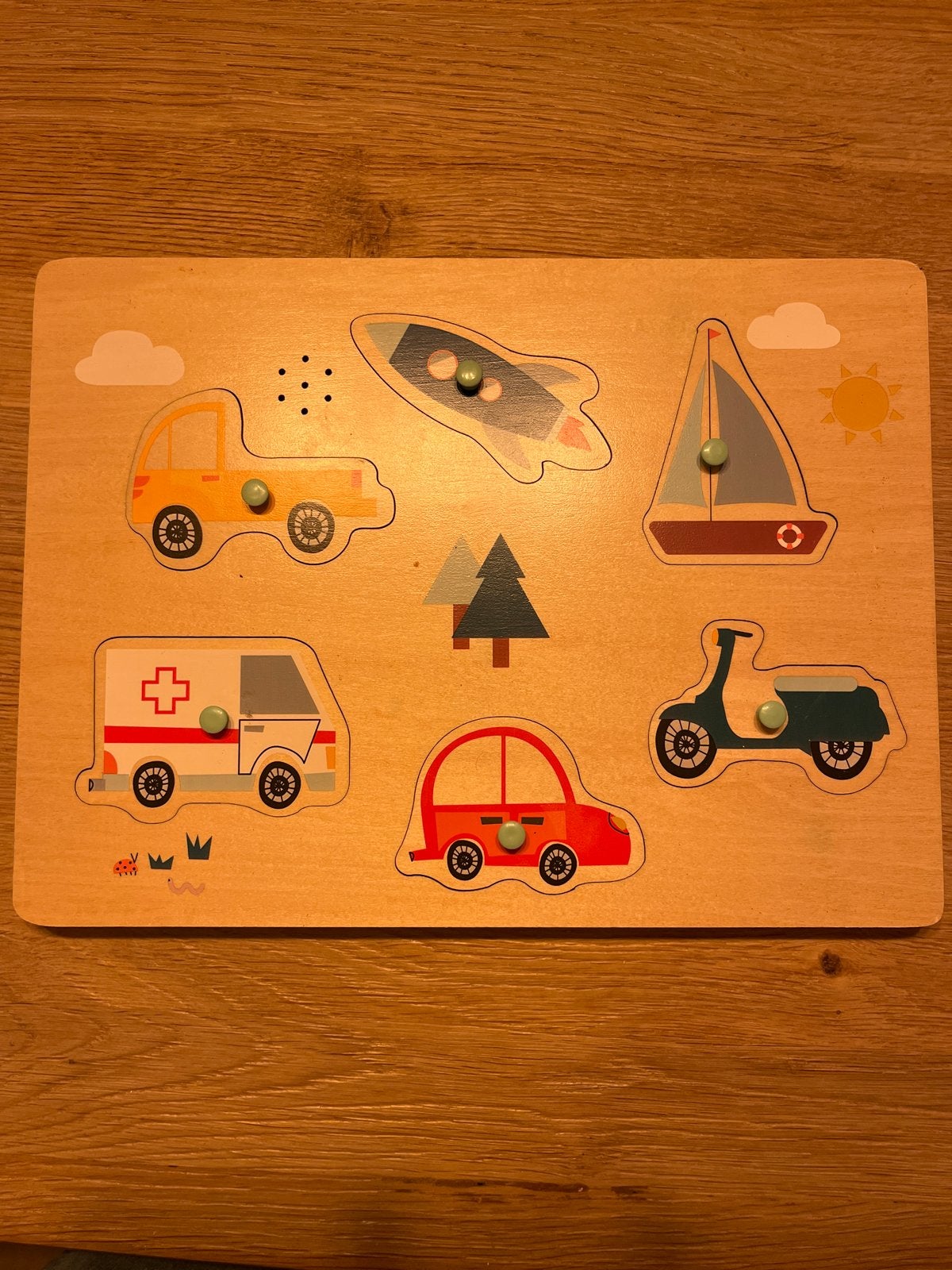 Houten voertuigen puzzel met geluid van HEMA, Ophalen of Verzenden, Zo goed als nieuw, Overige typen, Met geluid