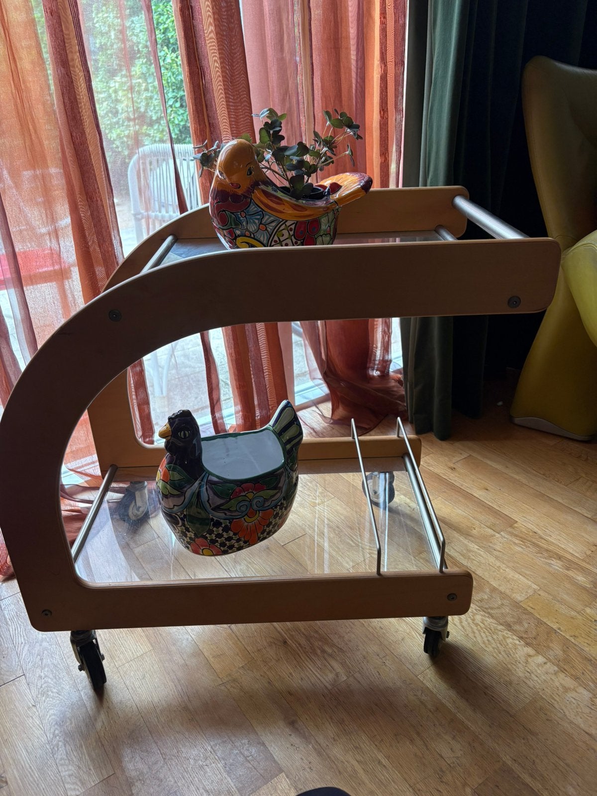 Vintage retro design tafel / Trolley, Huis en Inrichting, Ophalen, 50 tot 100 cm, Rechthoekig, Glas