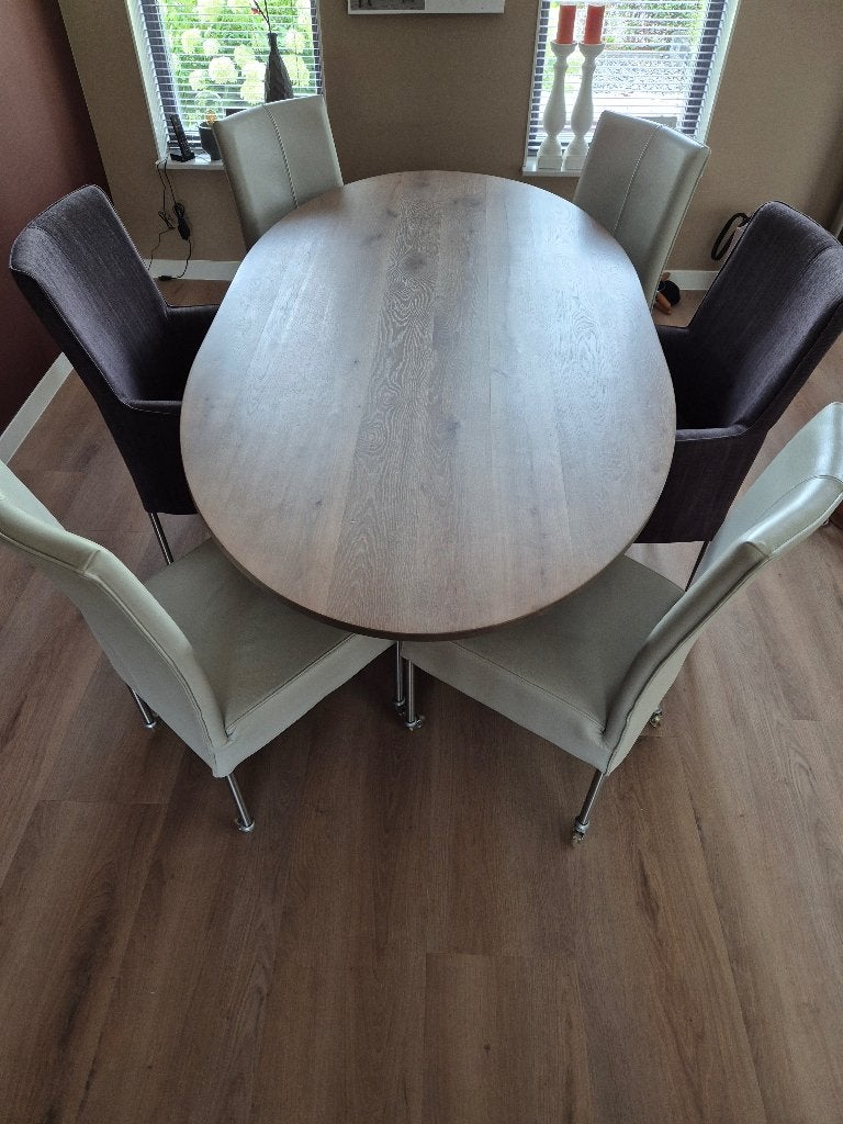 Ovalen eethoek met 6 stoelen, Ophalen, Gebruikt, 75 cm of meer, Eikenhout