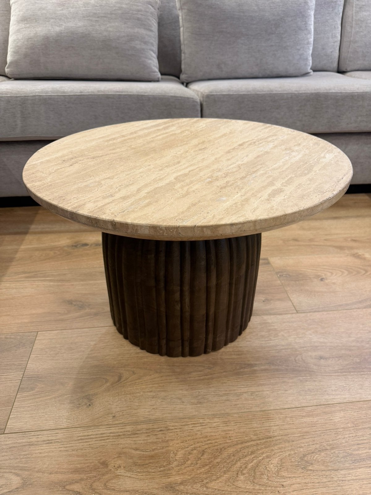 Salontafel Juan Bruin Travertin, Ophalen, Japandi, 50 tot 100 cm, Rond
