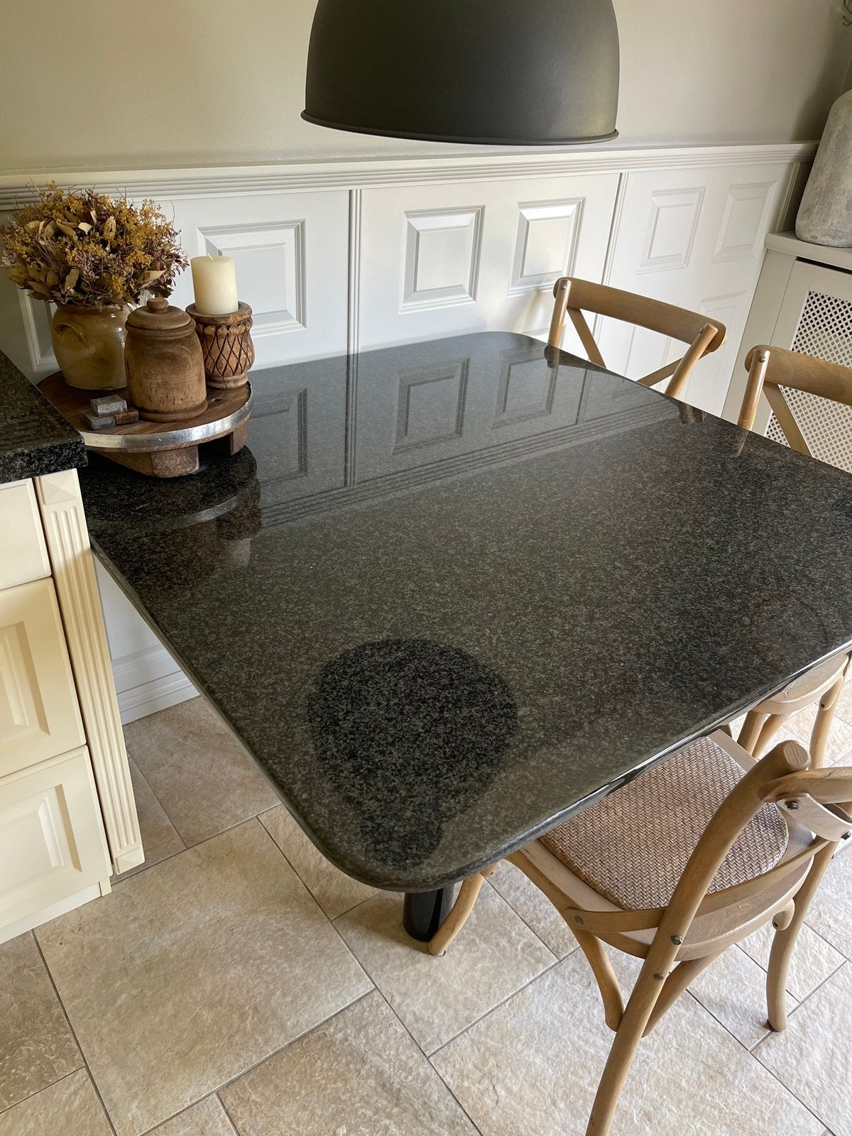 Zwarte granieten tafel 120x120 cm, Ophalen, Overige materialen, Gebruikt, 100 tot 150 cm