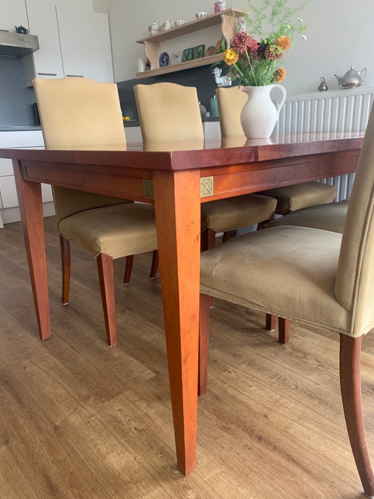 Eettafel massief kersenhout, Ophalen, Gebruikt, 200 cm of meer, 50 tot 100 cm