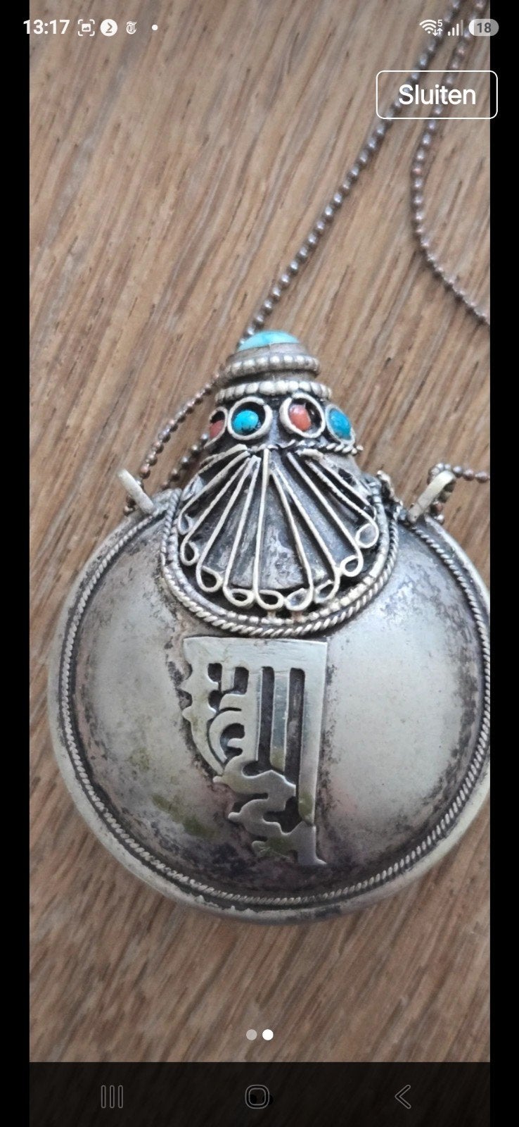 Vintage Zilveren Hanger met Edelstenen en Ketting, Ophalen of Verzenden, Zilver, Hanger, Met edelsteen