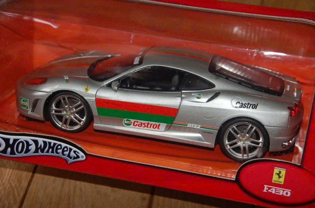 1:18 Ferrari F430 Coupe silver Castrol CUSTOM Hotwheels WRH, Verzenden, Zo goed als nieuw, Auto, Hot Wheels