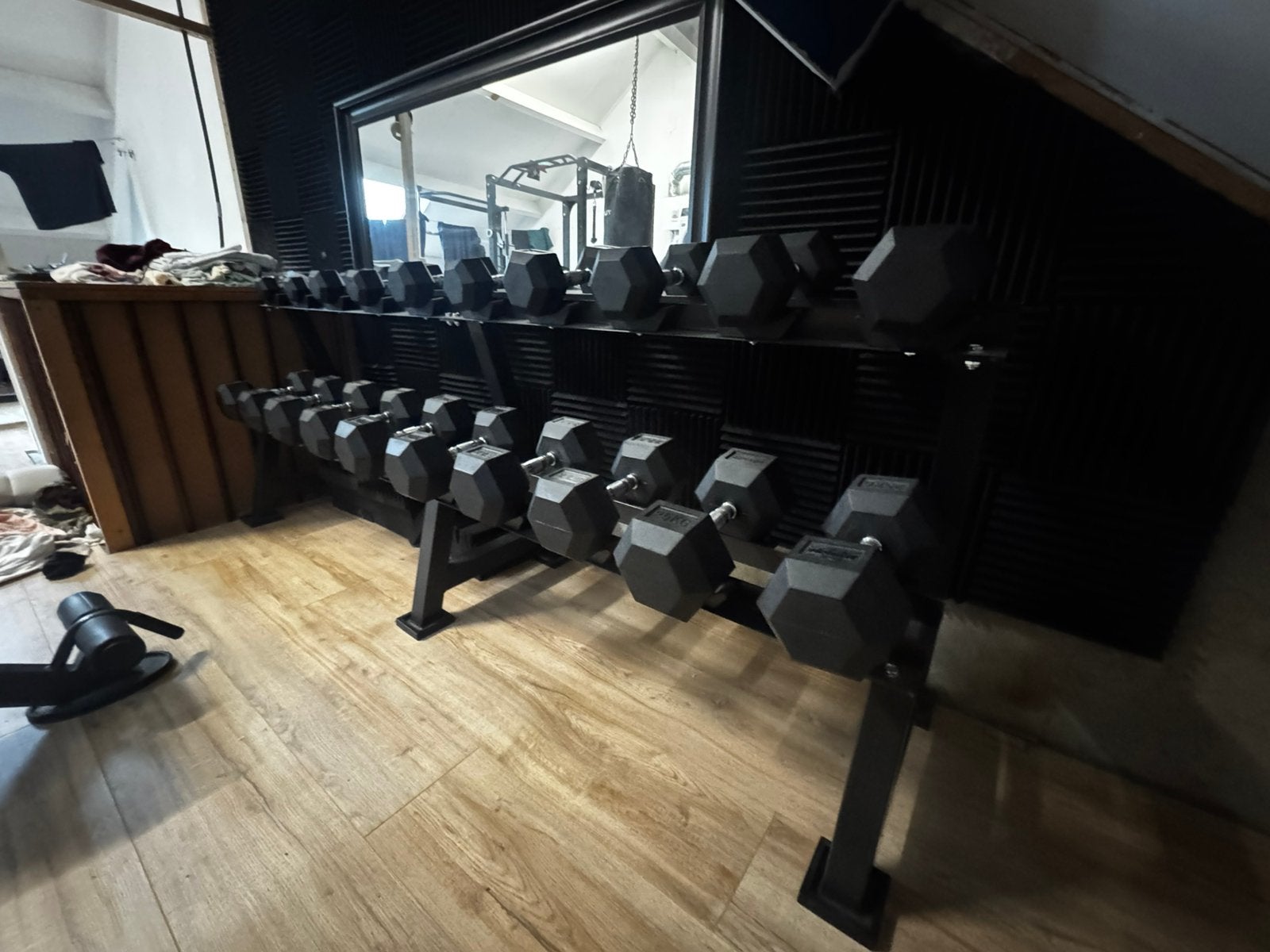 Hexagon dumbells met rek (complete set 2,5 tot 25 kilo, Ophalen of Verzenden, Zo goed als nieuw, Dumbbell