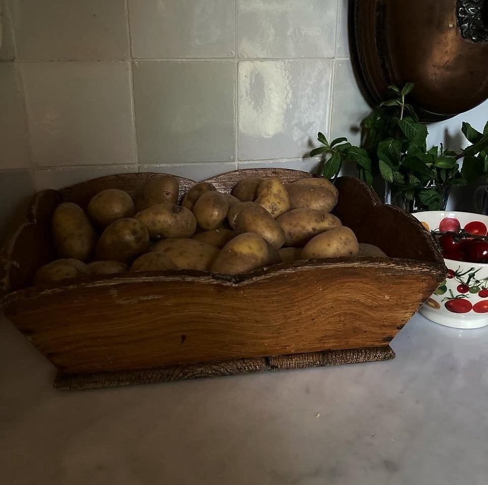 Antieke hollands beschilderde aardappelbak / schillenbak, Ophalen