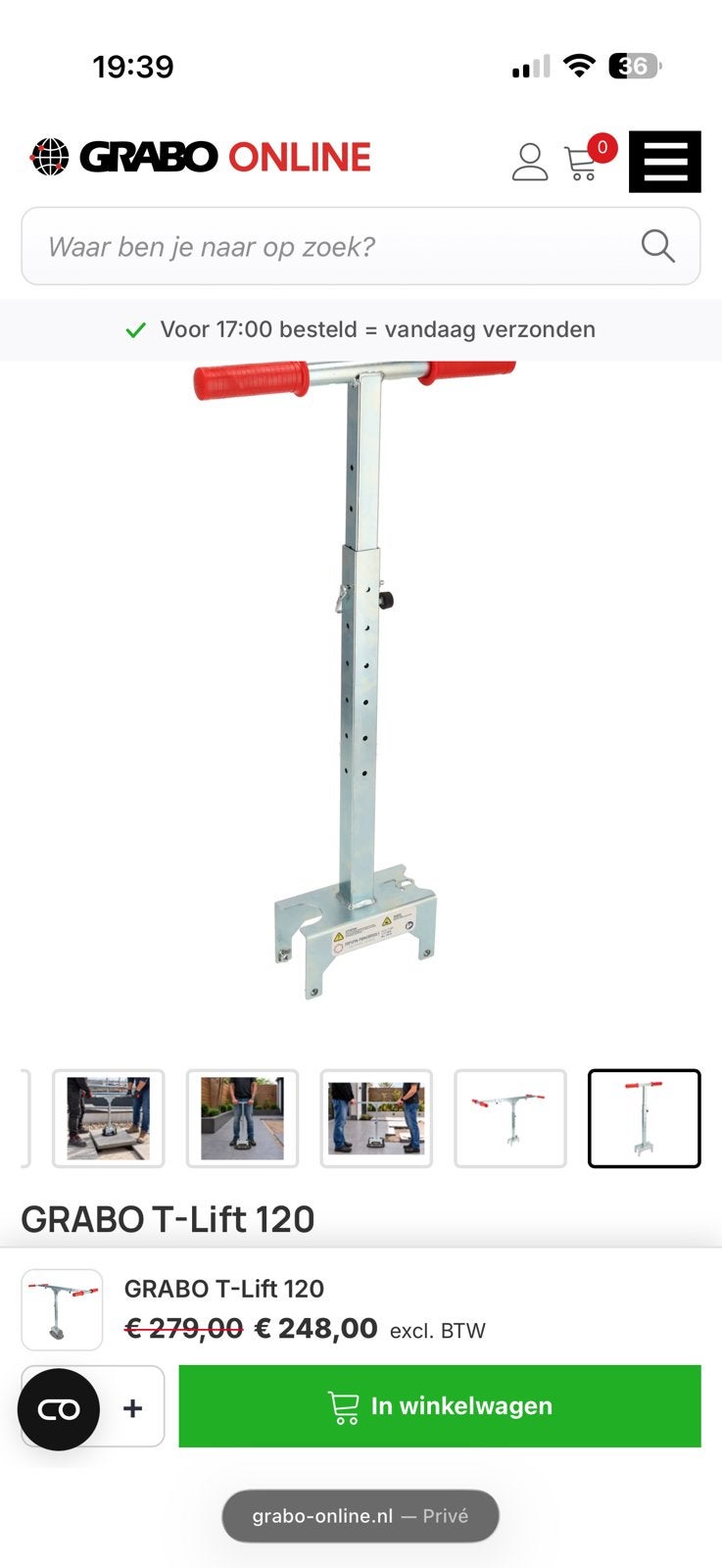Grabo T-lift 120 Twee-in-één handgreep solo- en duo-gebruik, Ophalen of Verzenden, Zo goed als nieuw, Overige typen, Minder dan 2 meter