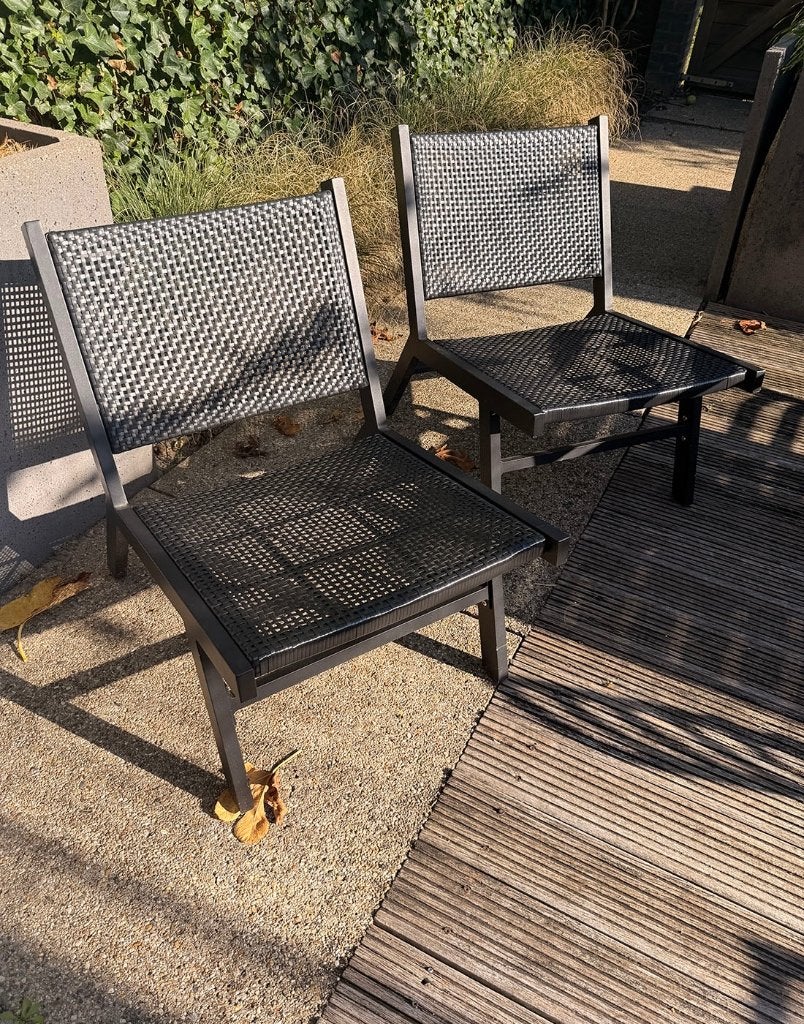 Set van 2 aluminium loungetuinstoelen / fauteuils (zwart)