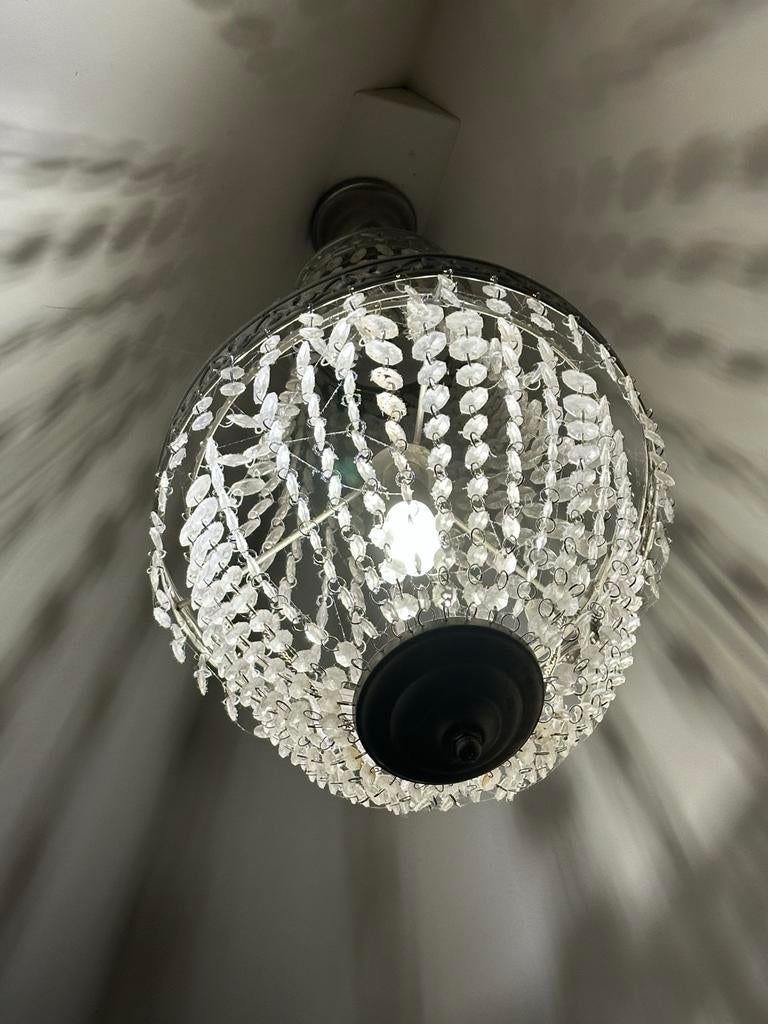 Mooie kroonluchter en lamp met steentjes, Ophalen of Verzenden, Gebruikt, Metaal