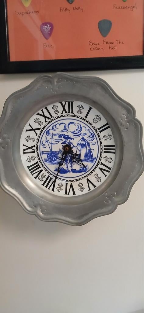 Delfts Blauwe Klok met Tinnen Rand - Klassiek Design, Antiek en Kunst, Antiek | Klokken, Ophalen of Verzenden