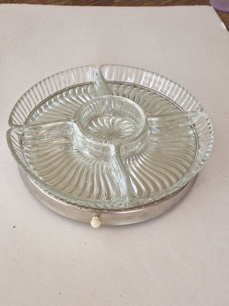 Lazy Susan, vintage hapjes schaal op draaiplateau., Huis en Inrichting, Keuken | Servies, Overige materialen, Overige typen, Ophalen of Verzenden