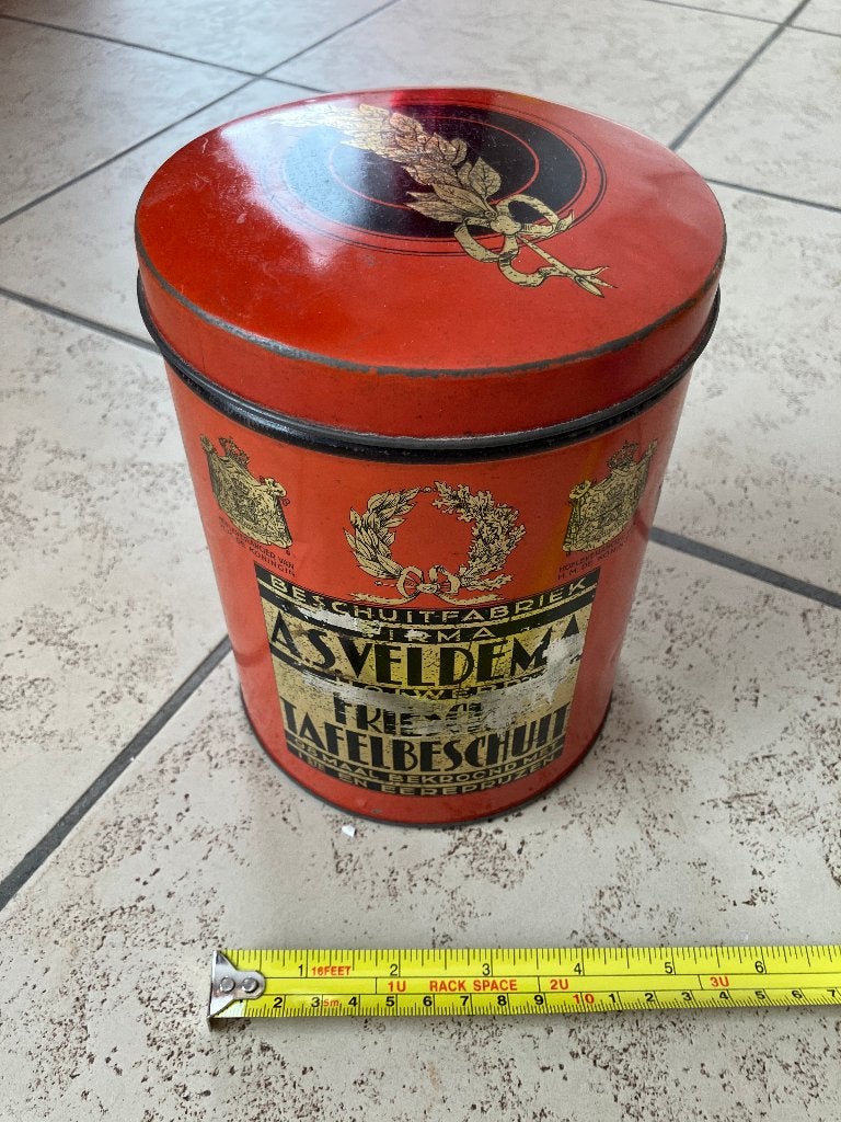 Antiek Fries Tafelbeschuit Blik A.S. Veldema 1932, Verzamelen, Ophalen of Verzenden, Gebruikt, Beschuit, Overige merken