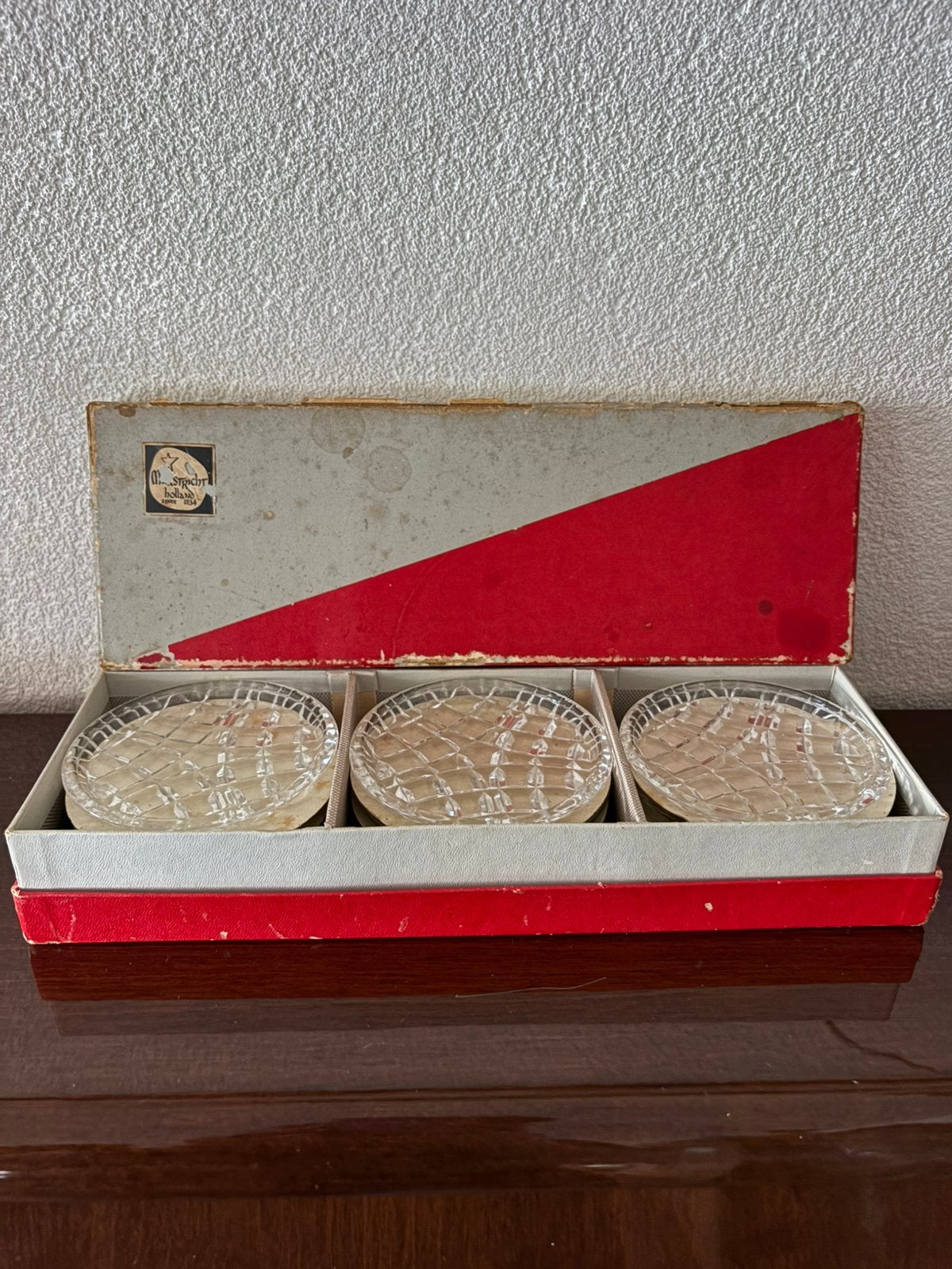 Antiek Kristallen onderzetters in doos - Crystal Maastricht, Ophalen of Verzenden