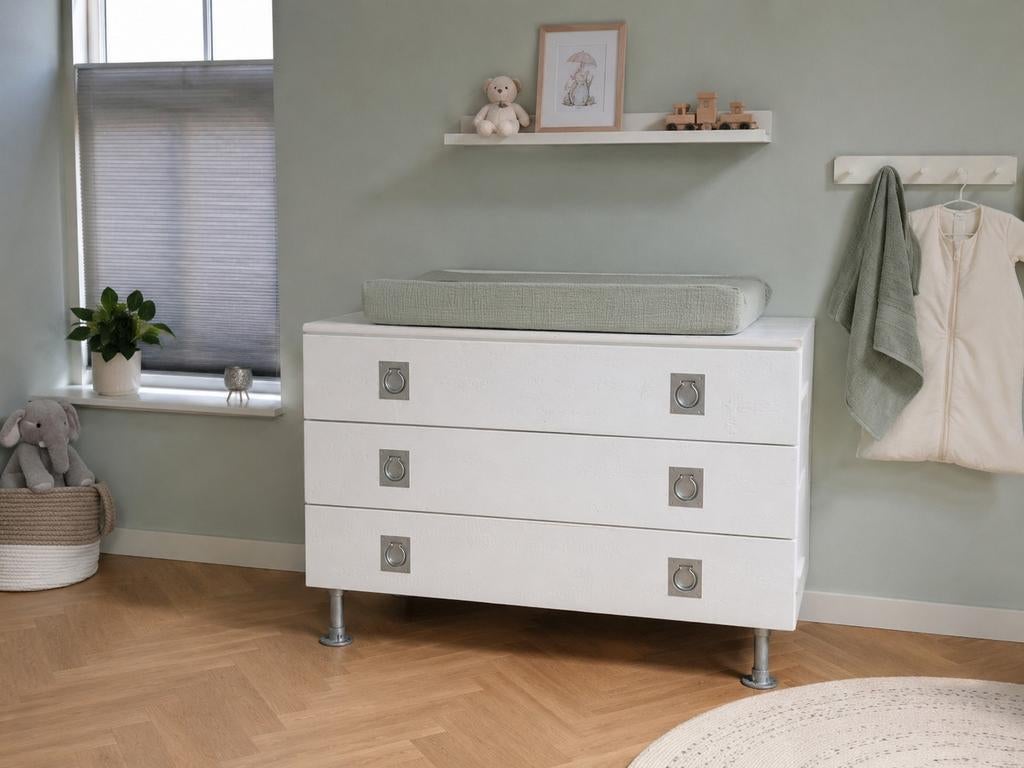 Industriële Commode wit met 3 lades en steigerbuis onderstel, Gebruikt, 50 tot 70 cm, Ophalen of Verzenden, 75 tot 100 cm