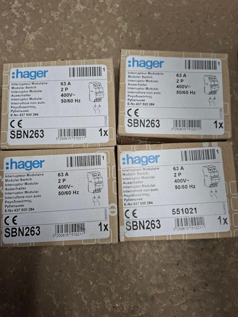 ​Hager SBN263 Hoofdschakelaar / Lastscheider 2-Polig 63A, Nieuw, Ophalen of Verzenden, Schakelaar, Hager