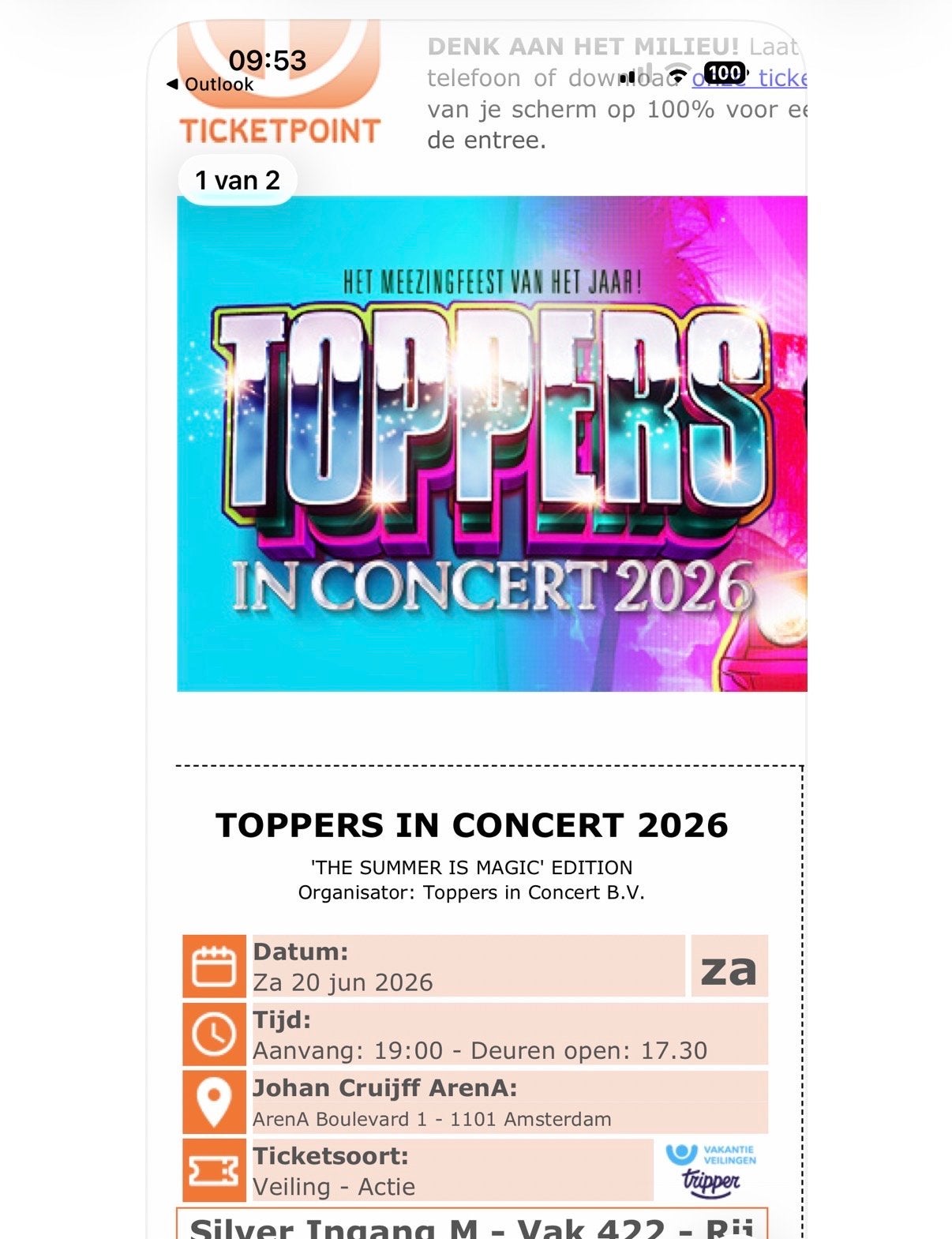 2 stoelen naast elkaar voor 17,50 TOPPERS IN CONCERT 2026, Twee personen, Mei