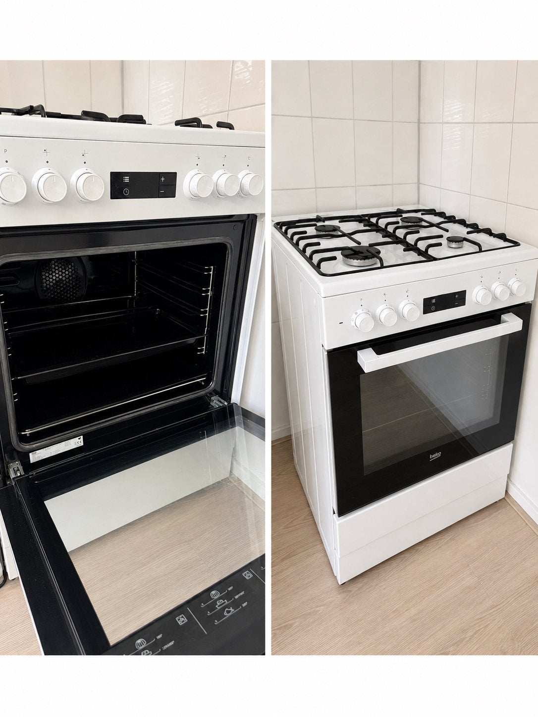 Beko FSM82320DWS NL Fornuis met Gas Kookplaat en Oven, Witgoed en Apparatuur, Ophalen, Hete lucht, 60 cm of meer, 4 kookzones