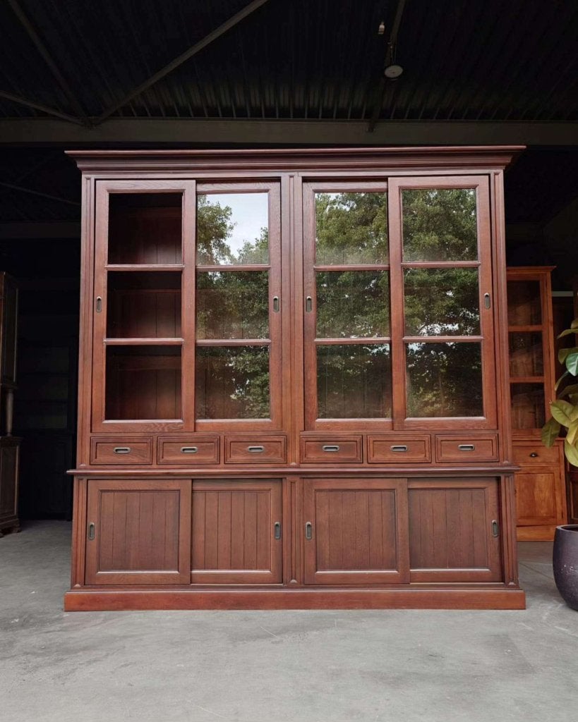 Grote eikenhouten notariskast | Brede buffetkast #0522, Gebruikt, -, 200 cm of meer, -