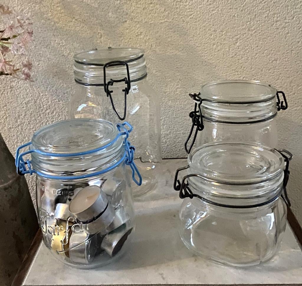 retro glazen voorraadpotten / weckpotten o.a. Le Parfait, Ophalen of Verzenden, Zo goed als nieuw, Glas, Pot, Bus of Blik