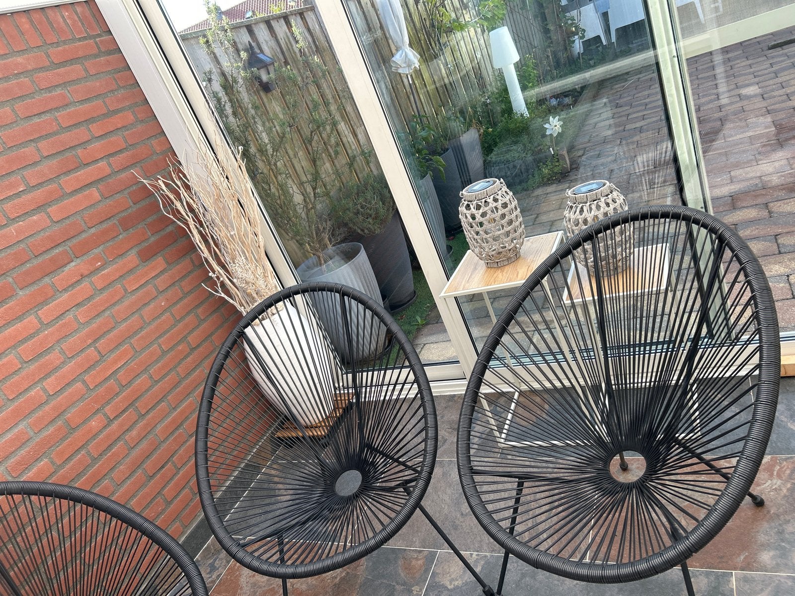 Zwarte Acapulco Tuinset - 2 Stoelen & 1 Bank, Tuin en Terras, Ophalen, Gebruikt, Kunststof