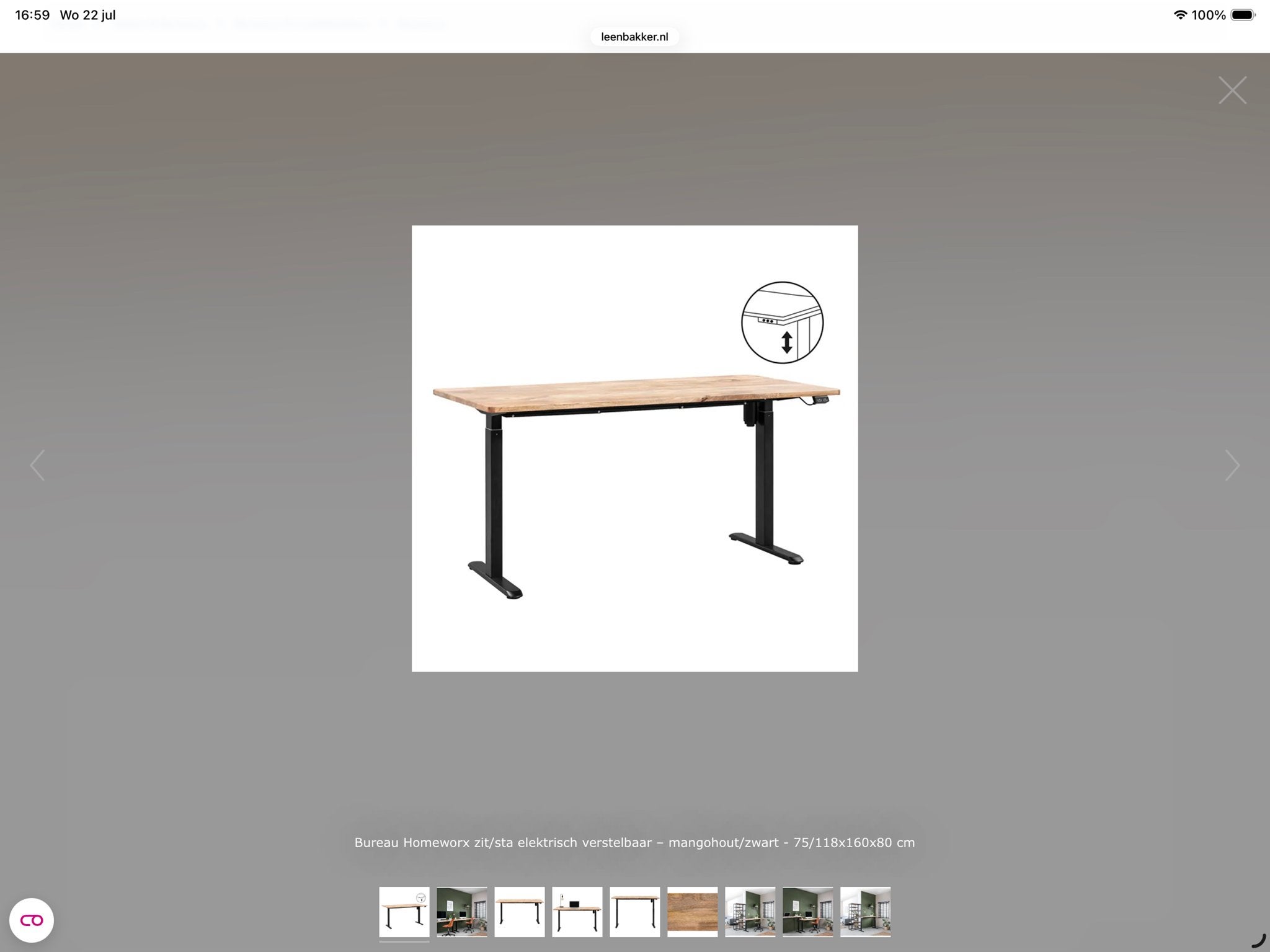 Homeworx Zit/Sta Bureau - Mangohout & Zwart Metaal, Huis en Inrichting, Bureaus, Ophalen, Zit-sta bureau, Elektrisch, Hout