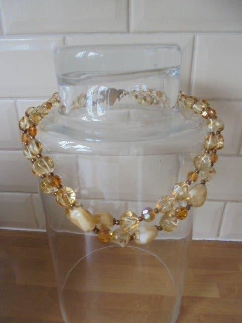Vintage ketting glas kralen mooie sluiting, Ophalen of Verzenden, Zo goed als nieuw, Geel, Overige materialen