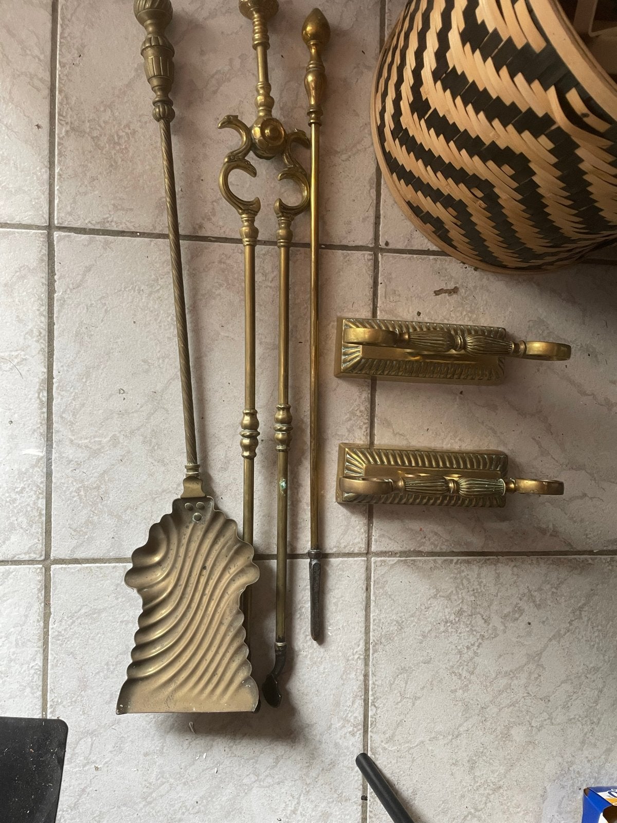 Antieke koperen haardstel / haardaccessoires, Huis en Inrichting, Haarden, Ophalen, Gebruikt, Vrijstaande haard, Overige soorten