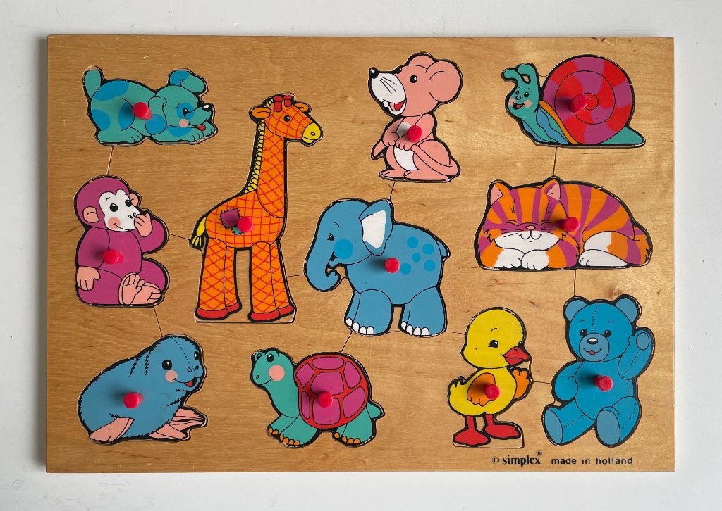 Houten Puzzel Simplex met knopjes - Dieren, Kinderen en Baby's, Speelgoed | Kinderpuzzels, Ophalen of Verzenden, 10 tot 50 stukjes