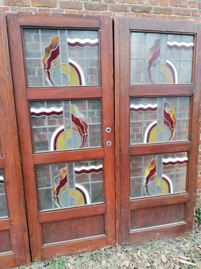 201hx240br Driedelig scheidingswand glas in lood rood/oranje, Ophalen