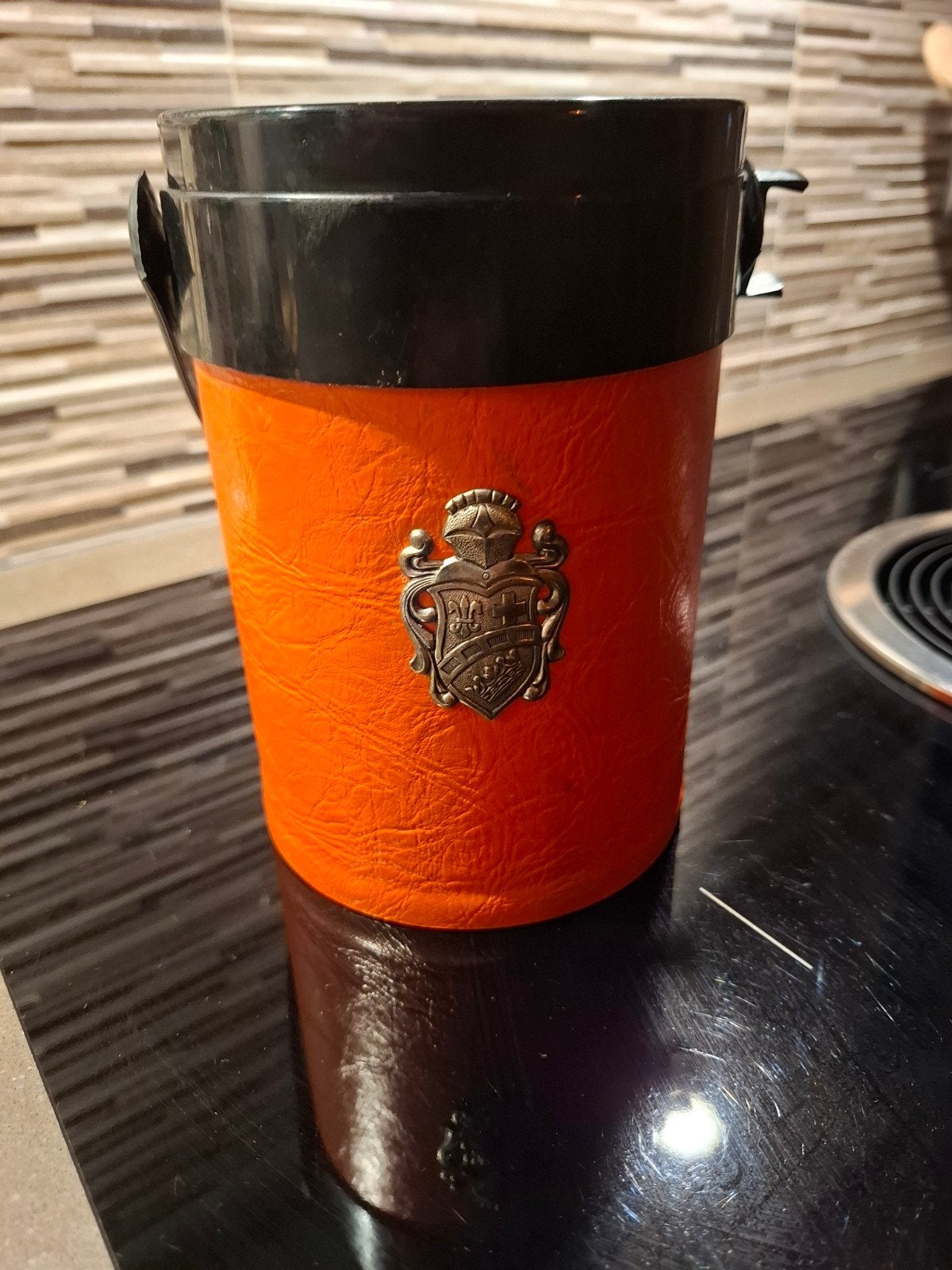 Vintage oranje kunstlederen ijsemmer (jaren 70), Verzamelen, Ophalen of Verzenden