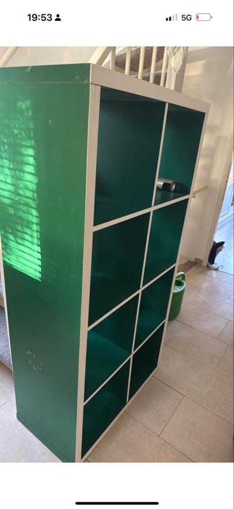 IKEA KALLAX kast met bureau - Groen/Wit, Met plank(en), Gebruikt, 100 tot 150 cm, Ophalen of Verzenden