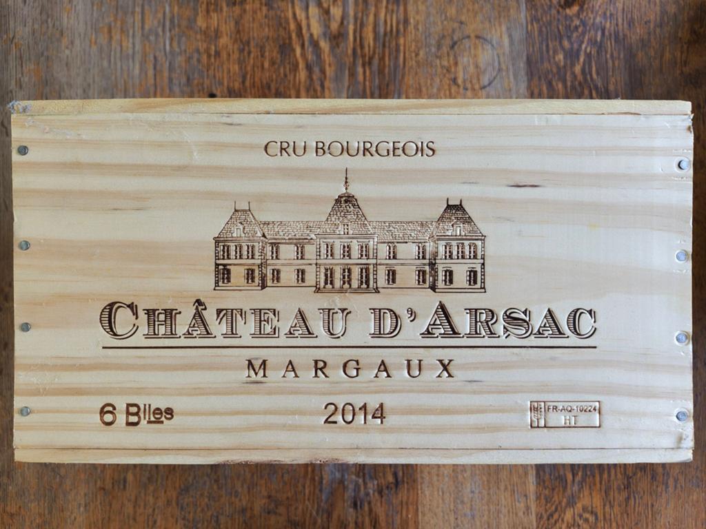 6 flessen Château d'Arsac Margaux 2014 in originele kist., Verzamelen, Wijnen, Frankrijk, Nieuw, Ophalen of Verzenden, Rode wijn