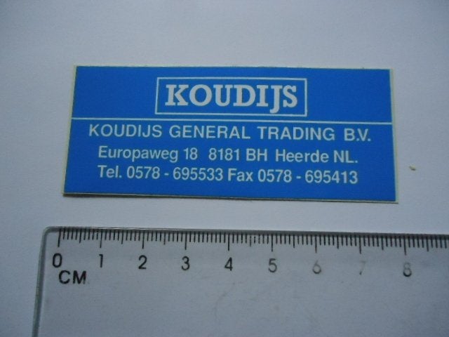 sticker oud heerde KOUDIJS general trading retro, Verzenden, Zo goed als nieuw, Bedrijf of Vereniging