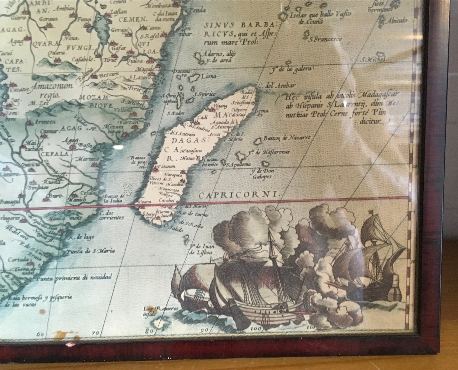 Ingelijste antieke kaart van Afrika - 39x52 cm, Boeken, Atlassen en Landkaarten, Overige gebieden, Voor 1800, Ophalen of Verzenden