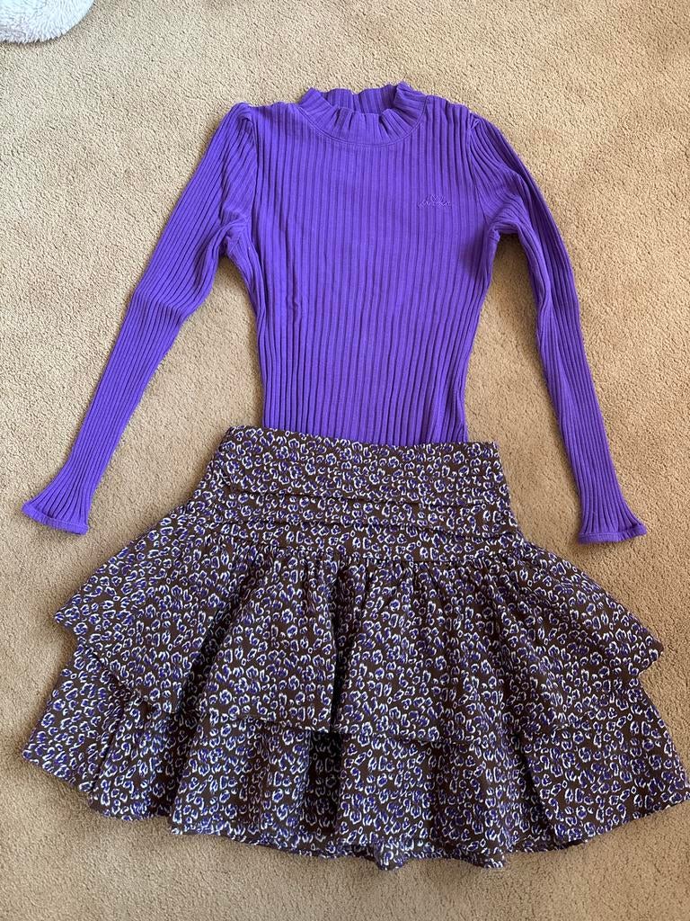 AI&KO set: paars shirt & rok, Ophalen of Verzenden, Zo goed als nieuw, Meisje, Setje