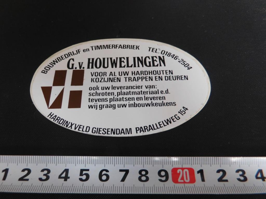 sticker Hardinxveld Giesendam G. v. HOUWELINGEN Bouwbedrijf, Ophalen, Zo goed als nieuw
