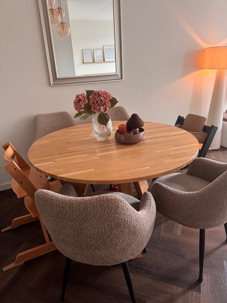WOOOD Rhonda ronde eettafel Ø129 cm – eiken naturel, Ophalen, Gebruikt, Vijf personen of meer, 100 tot 150 cm