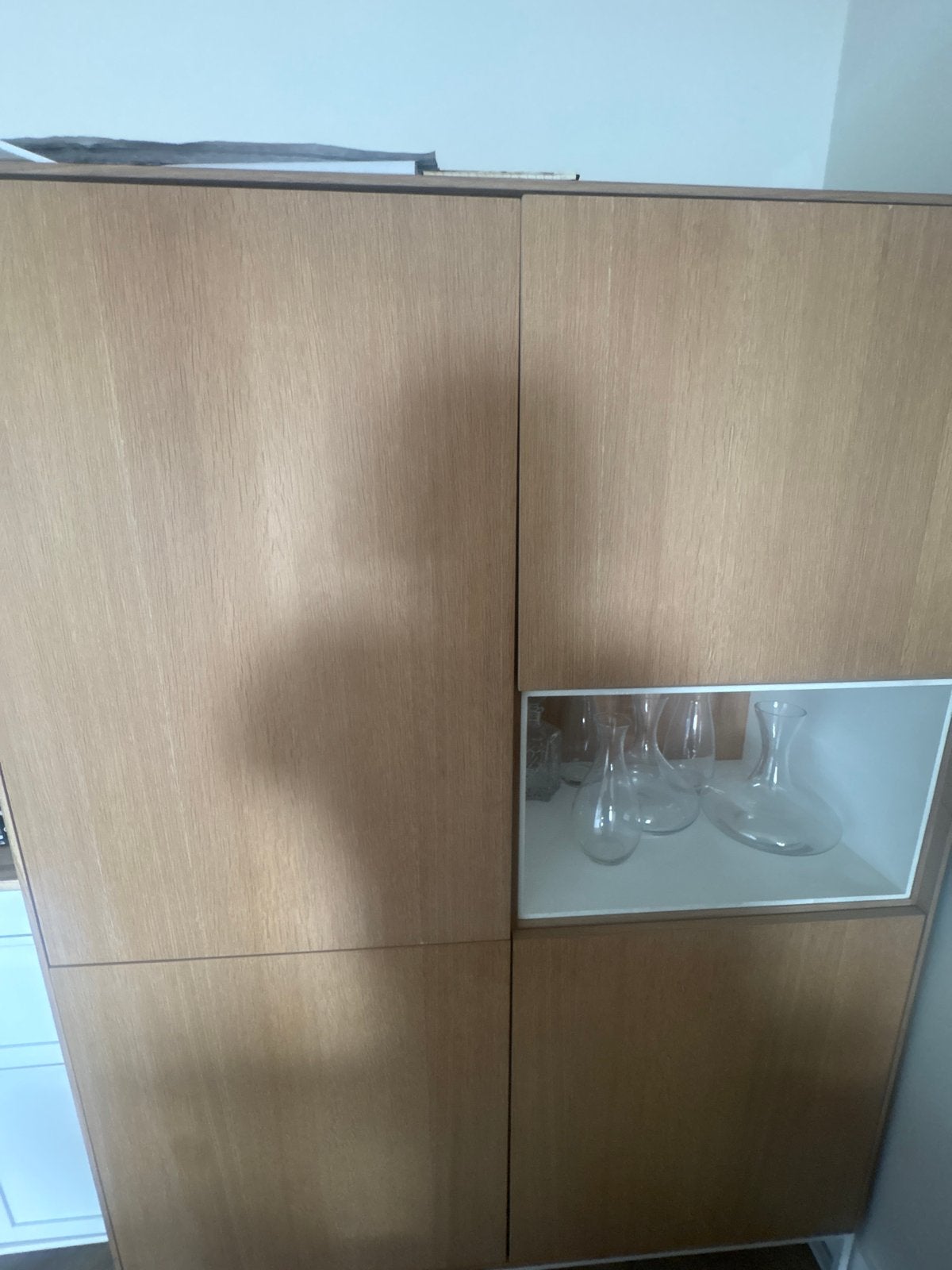Stijlvolle houten kast met open vak en deuren, Ophalen, Gebruikt, 100 tot 150 cm, 150 tot 200 cm