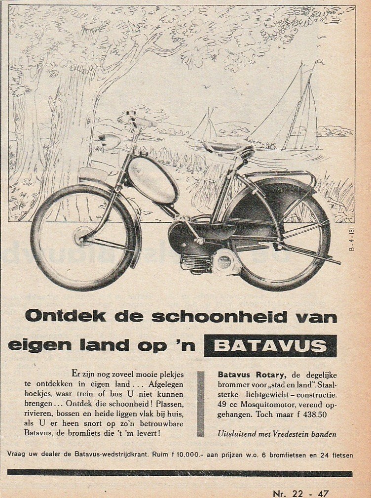 Retro reclame 1960 Batavus brommer Rotary schoonheid, Verzenden, Overige typen