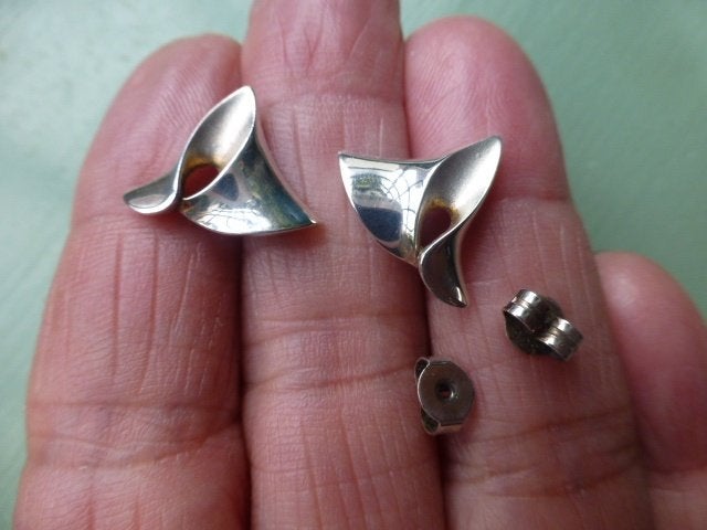 Zilveren Modernist Oorbellen Finse Stijl, Verzenden, Zo goed als nieuw, Zilver, Zilver