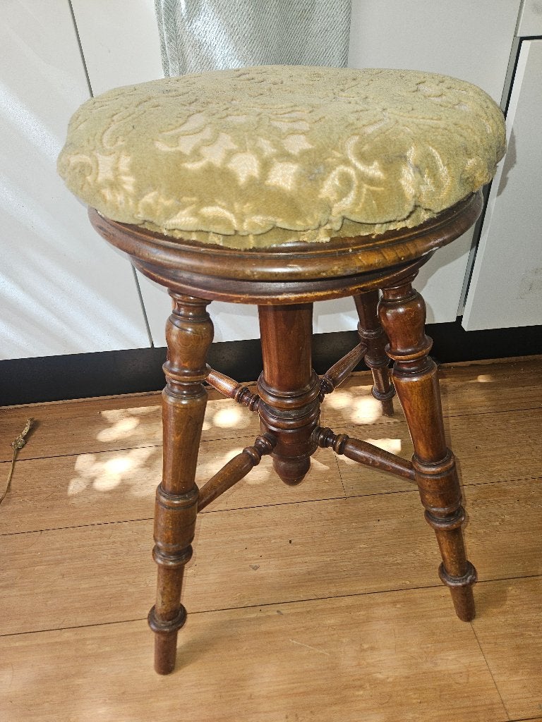 Vintage draaikruk of pianokruk, Ophalen, In hoogte verstelbaar, Gebruikt, Hout