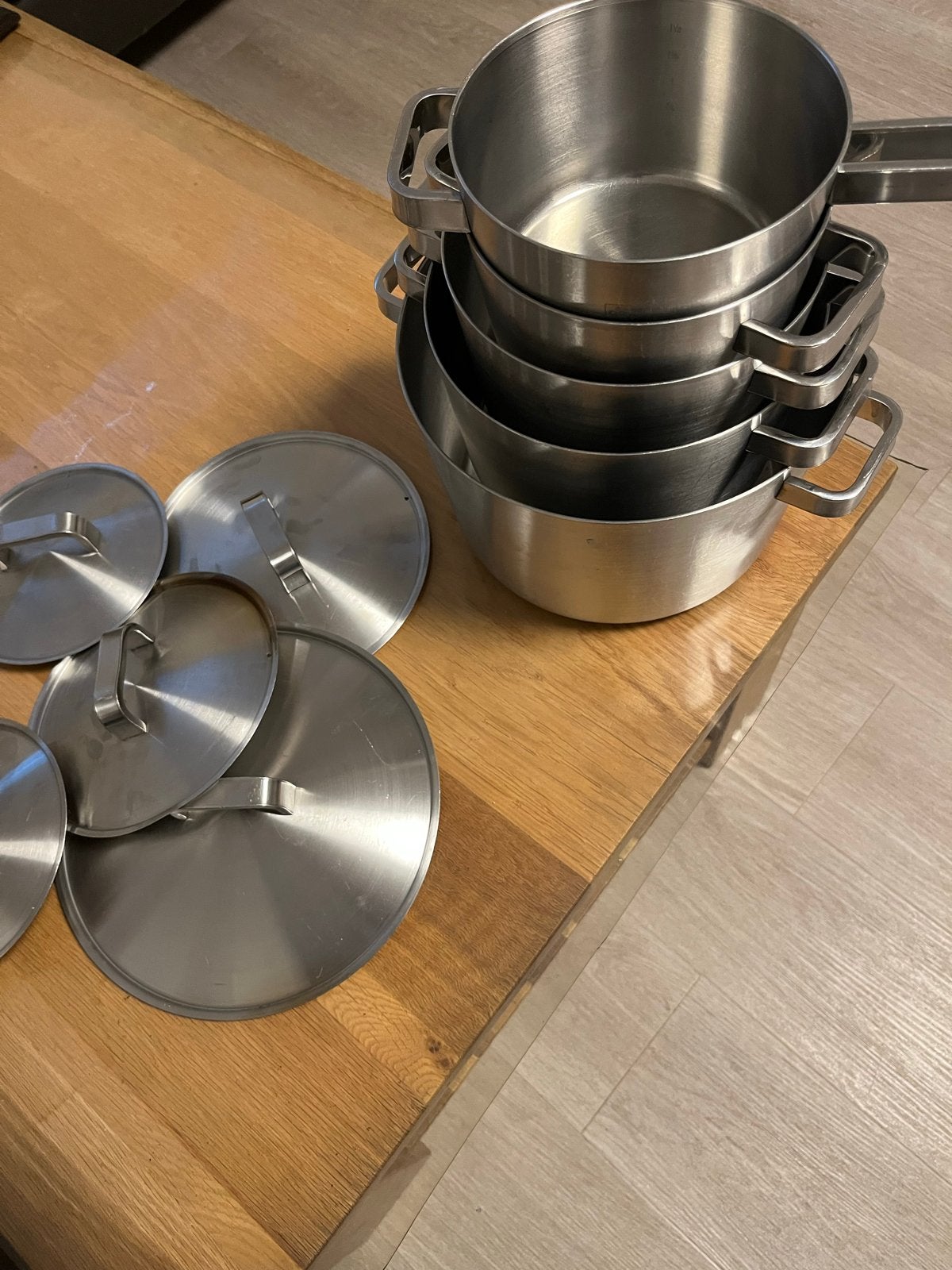 BK Pannenset 5-delig RVS 18/10 - gebruikt, Huis en Inrichting, Keuken | Potten en Pannen, Ophalen, Gebruikt, BK, Pannenset