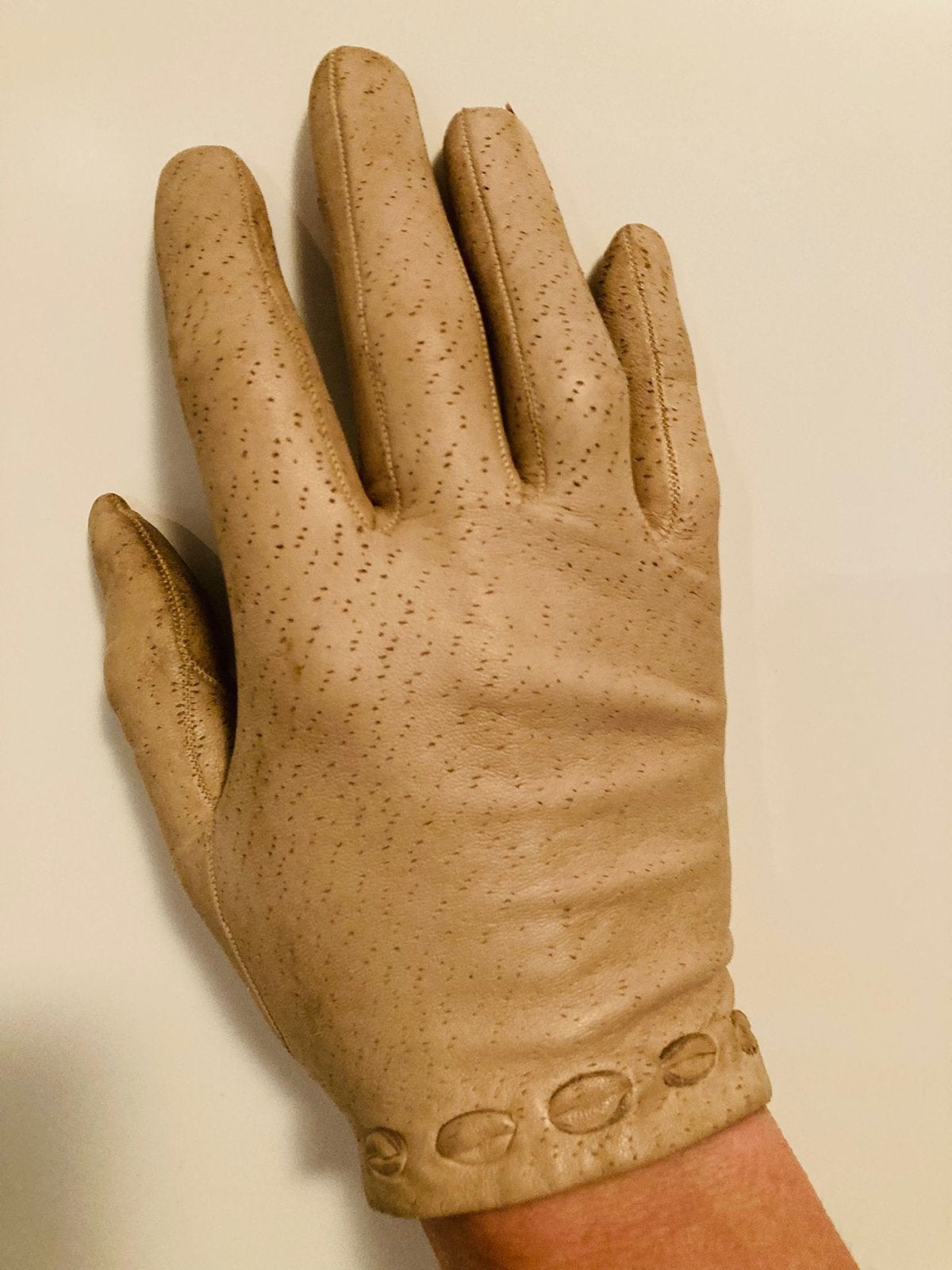 Vintage Glacehandschoenen - Beige Leer, Ophalen of Verzenden, Dames