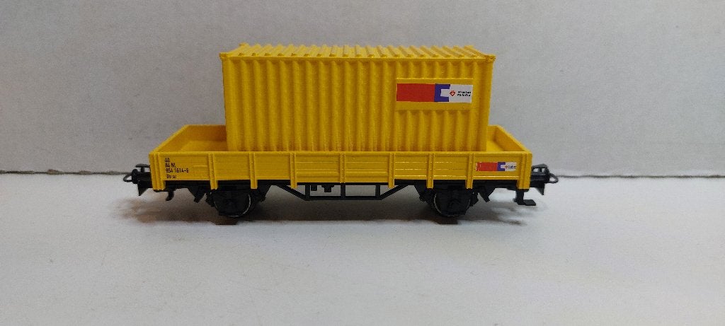 Strukton Lage Bakwagon met 20ft. Container *Nieuwstaat* (05), Wisselstroom, Wagon, Ophalen of Verzenden, Märklin