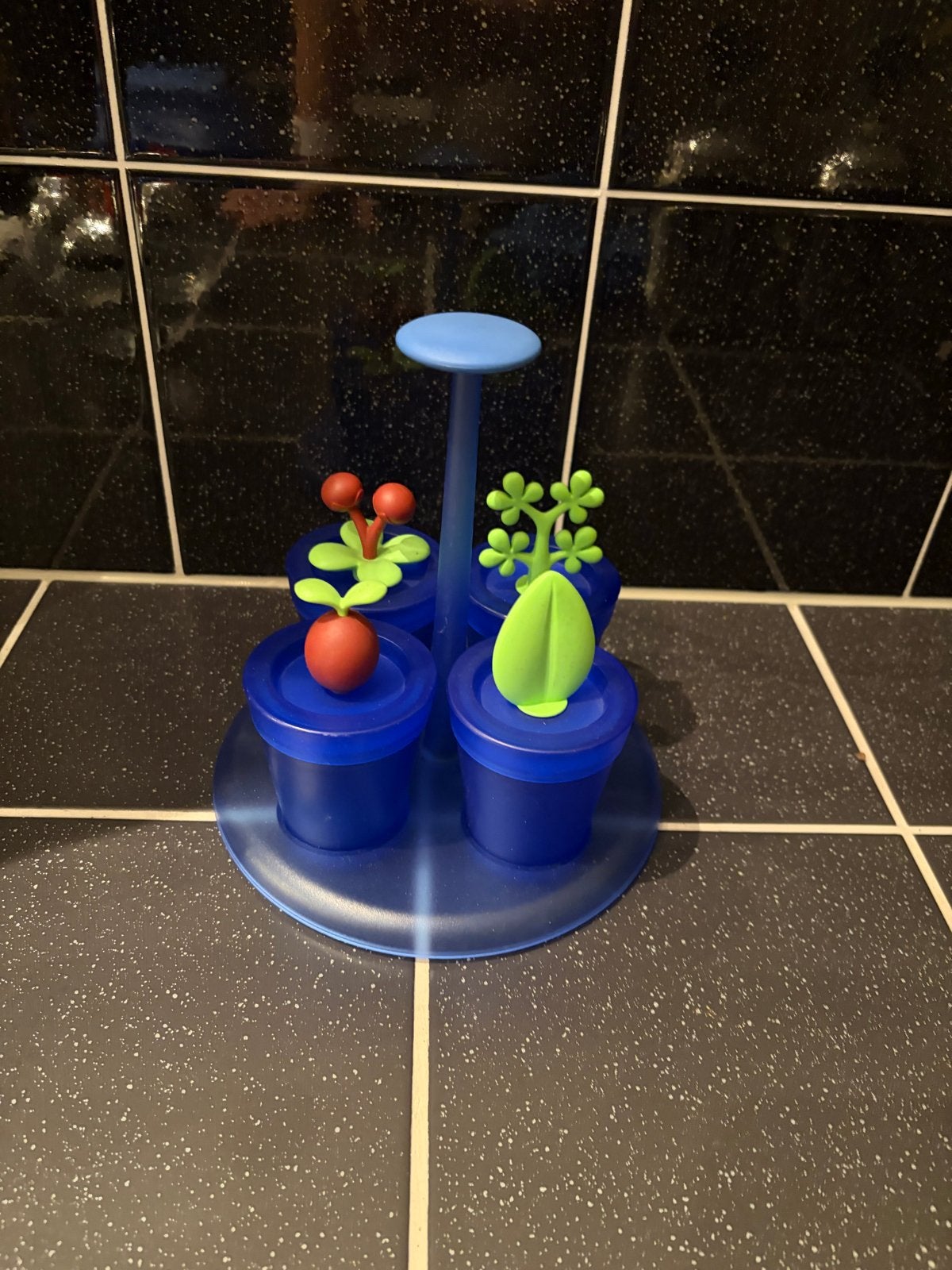 Alessi Kruidenrekje met 4 potjes - Blauw, Ophalen, Kunststof, Zo goed als nieuw, Alessi