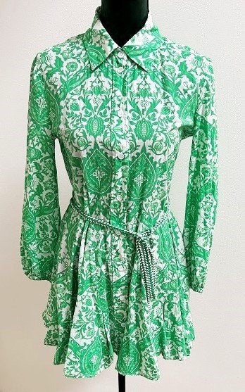 Z.G.A.N! ZARA jurk met bloemen patroon GROEN / WIT M, Maat 38/40 (M), Verzenden, Zo goed als nieuw, Boven de knie