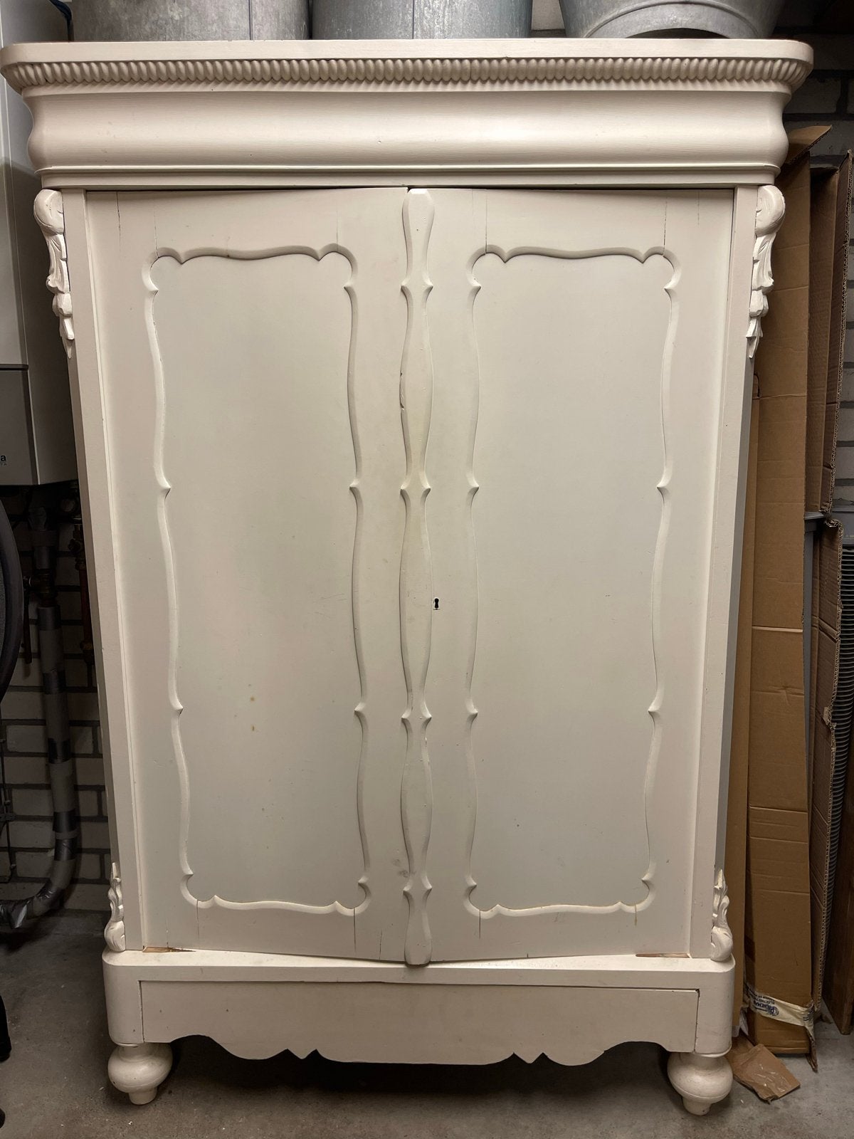 Antieke Crèmekleurige Kast met Lades en Planken, Antiek en Kunst, Ophalen