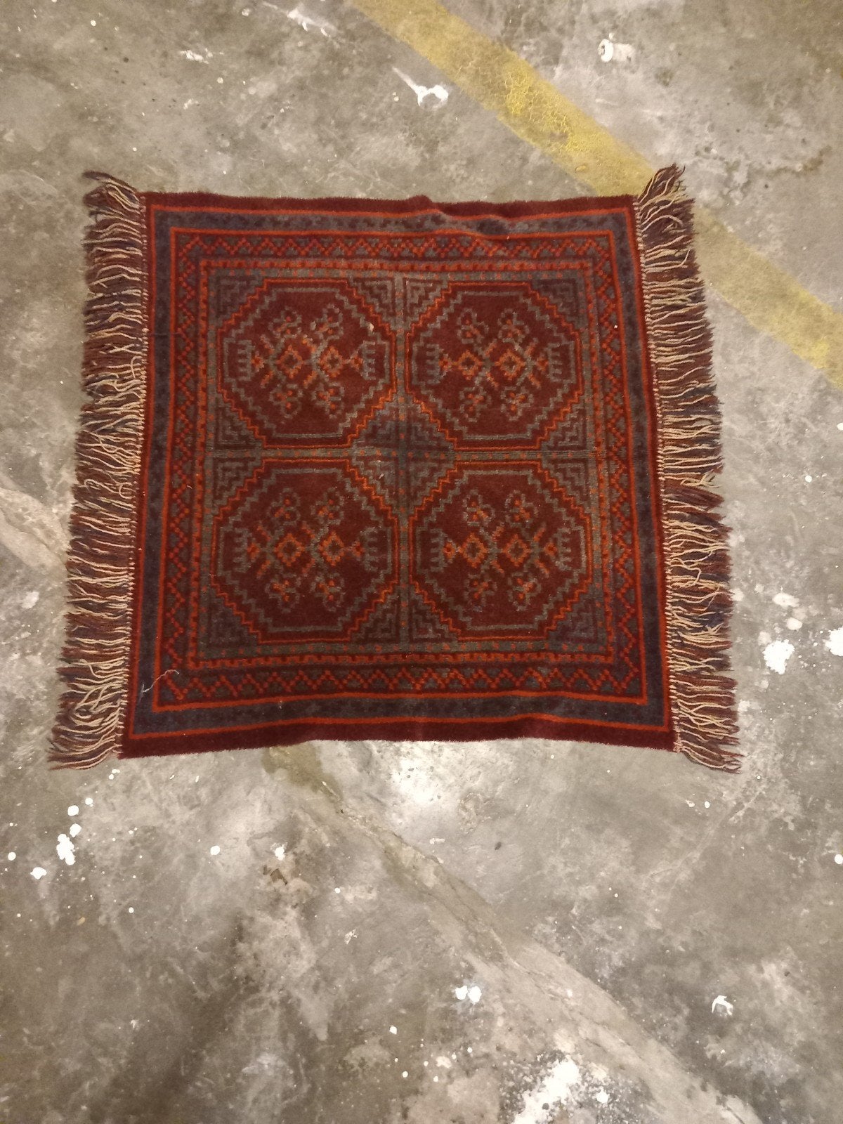 Vintage Oosters Tapijt - Rood/Bruin met Geometrisch Patroon, Minder dan 50 cm, Gebruikt, Oosters, Vintage, Geometrisch, Rood