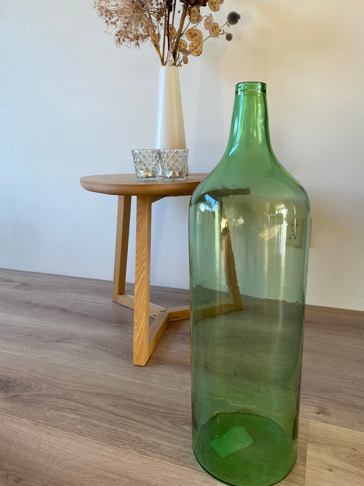 Grote groene glazen fles - decoratieve vaas, Ophalen, Gebruikt, Groen, Glas