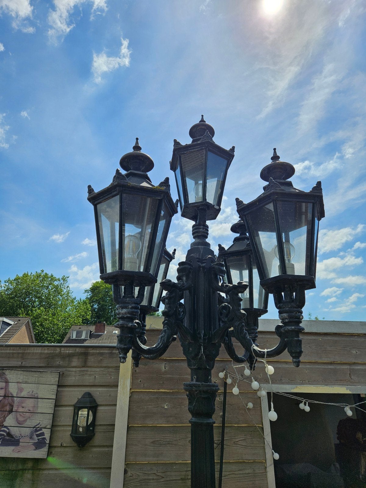 Antieke lantaarnpaal met 5 lampen, Antiek en Kunst, Ophalen